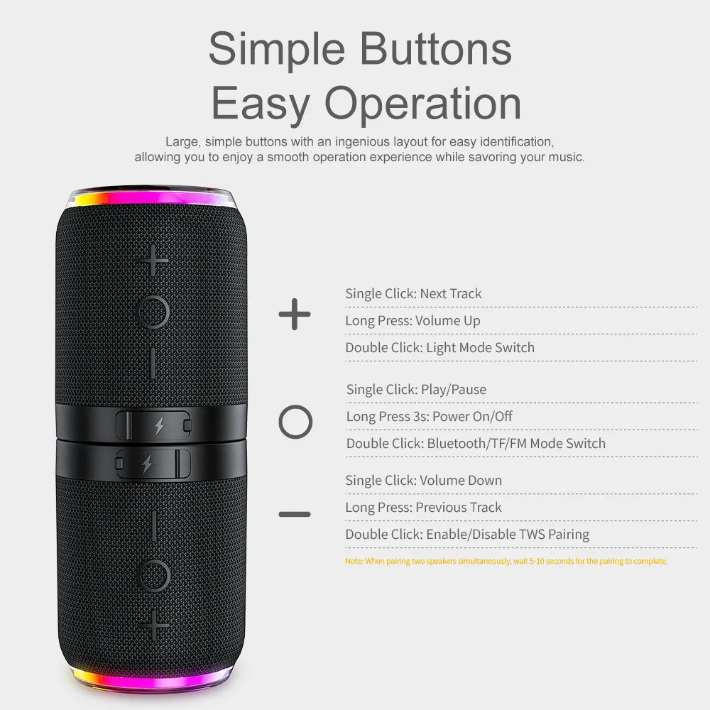2 In 1 Magnetic Bluetooth Speaker With Dual Speakers RGB Light Portable Wireless Speaker TWS Surround Sound 2000mAh BT5.4 TF/FM