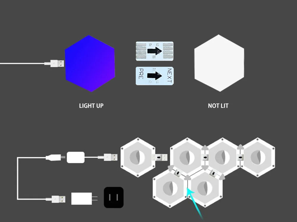 Smart LED RGB Wall Lamp Hexagonal Quantum Night Light - APP & Bluetooth Control Creative Home Decorative Lighting for Room