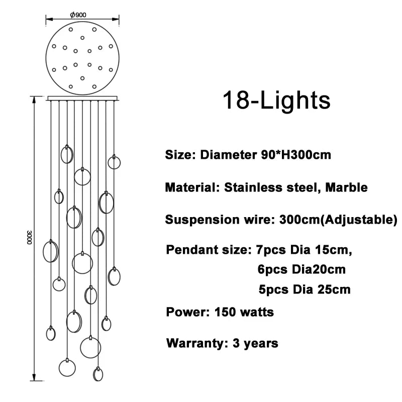 Modern Decorative Lighting Attic Lobby LED Chandelier Luxury Living Room Staircase Marble Pendant Light Villa Ceiling Chandelier