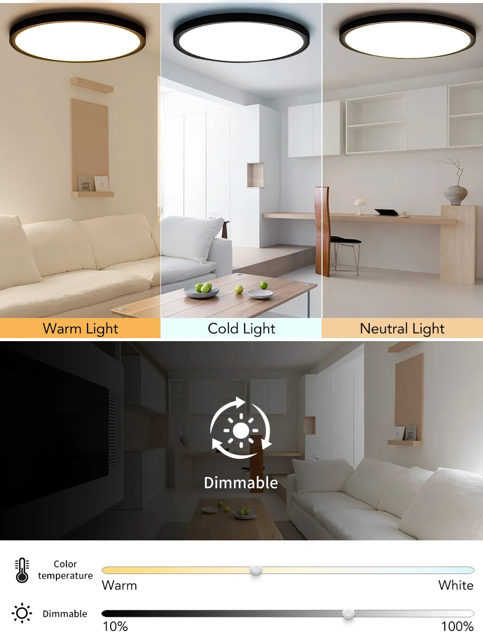 Smart Ceiling Lights 0.94 Inch Remote APP Control Ultra Thin Dimmable Modern Round LED Ceiling Lamp Bedroom Dining Room Kitchen