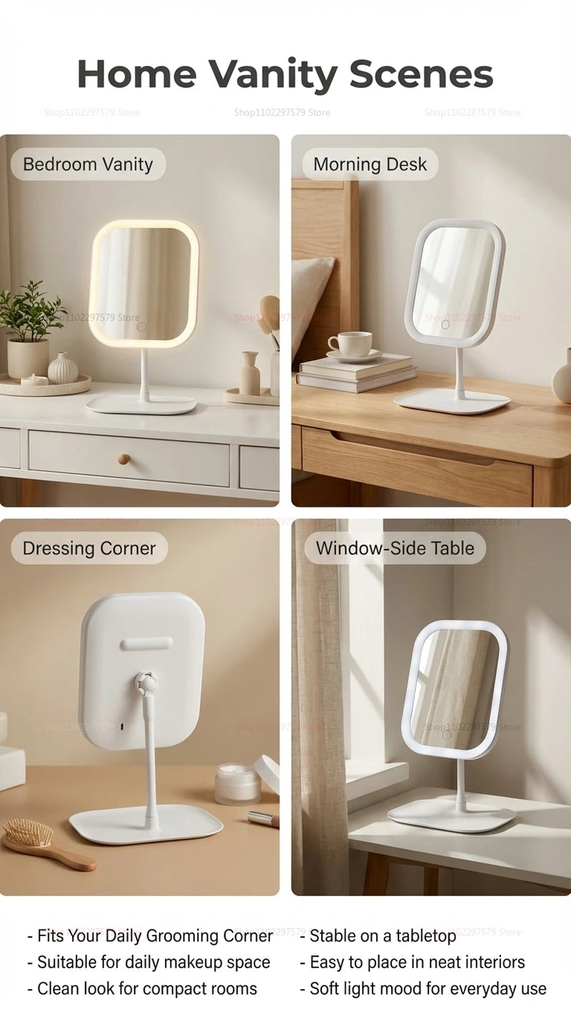 LED Intelligent Makeup Mirror with Light Folding Vanity Mirror for Women Bedroom Dorm Room Desk Beauty Mirror Gift
