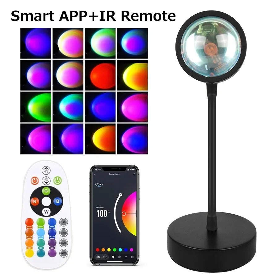Smart LED Sunset Projector Lamp RGB Dimmable Atmosphere Light Tuya WiFi & IR Remote Control Ambient Lighting for Photography