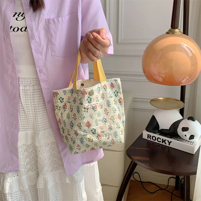 Women's Beauty Flower Canvas Bag Outside Shopping Toiletry Phone Oagnzier Storage Bags Korean Cloth Handbags Lunch Box Bento Bag