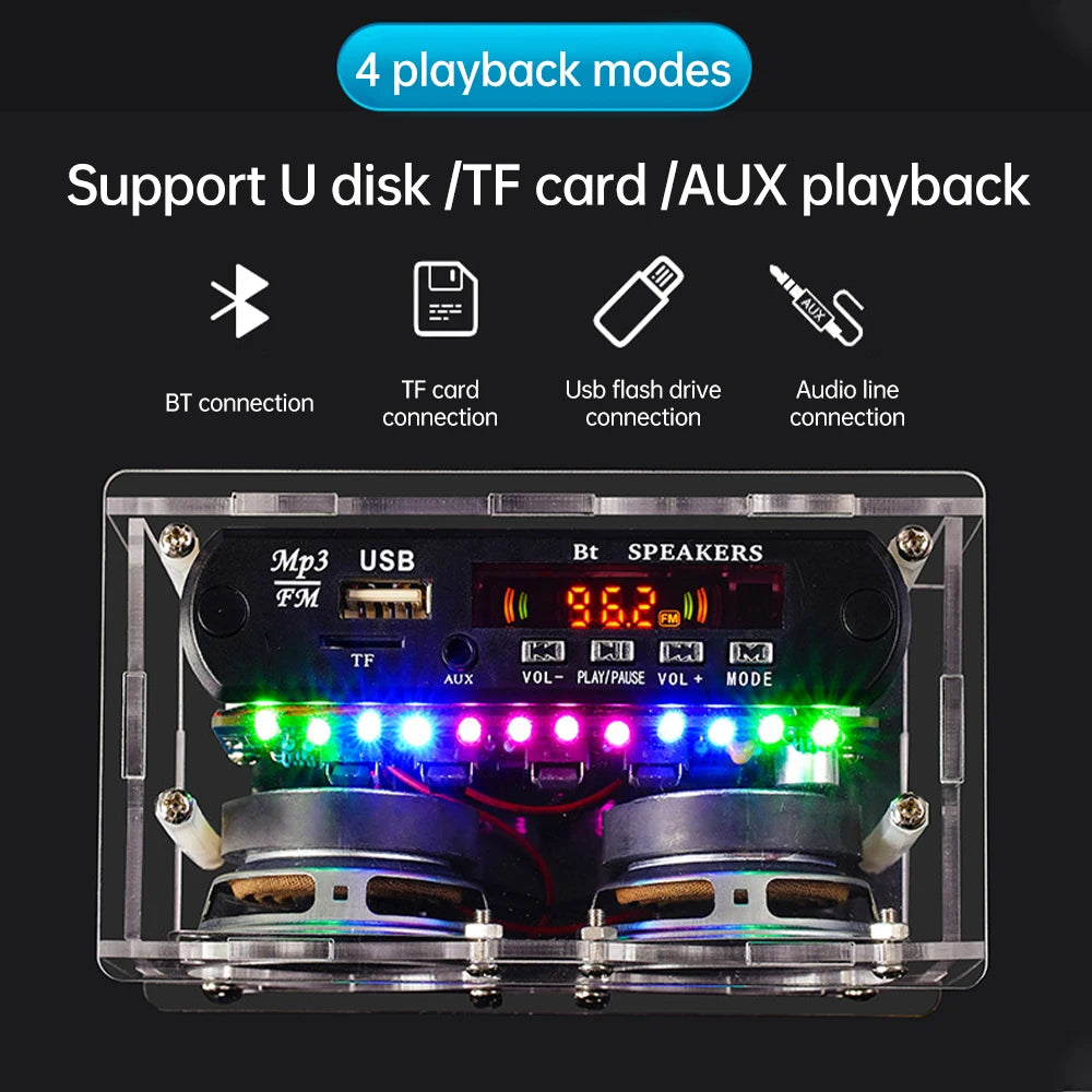 Bluetooth Speaker DIY Kit with FM Radio 87.5-108MHZ DIY Welding Project Practice Electronic Kit Solder Assembly U Disk TF AUX