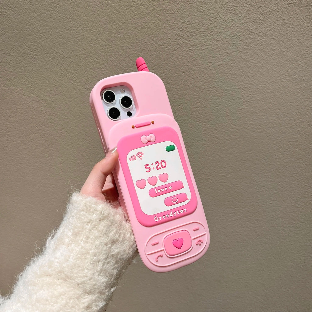 Couple's Fun Accessories Fashionable Pink Push-pull Telephone Design Phone Case For iPhone 13 14 15 16 Pro Max Anti Drop Case