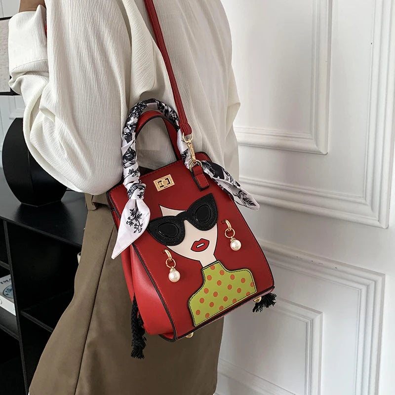 2024 Brand Beauty Glasses Handbags for Women High Quality PU Shoulder Bag Cute Scarf Purses and Crossbody Bag