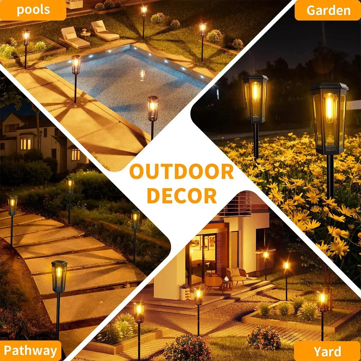 Solar Walkway Led Filament Warm Lamp Powered Lights Outdoor Driveway Waterproof Automatic Pathway Hotel Lawn Decorative Lighting