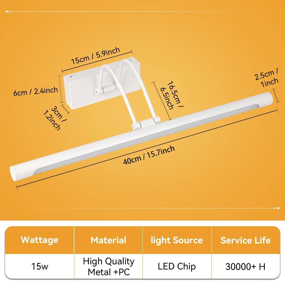 LED Mirror Light Bathroom Wall Lamp Waterproof Room Decoration 3 Colors Dimming Modern Mirror Lamp for Bedroom Vanity Washroom