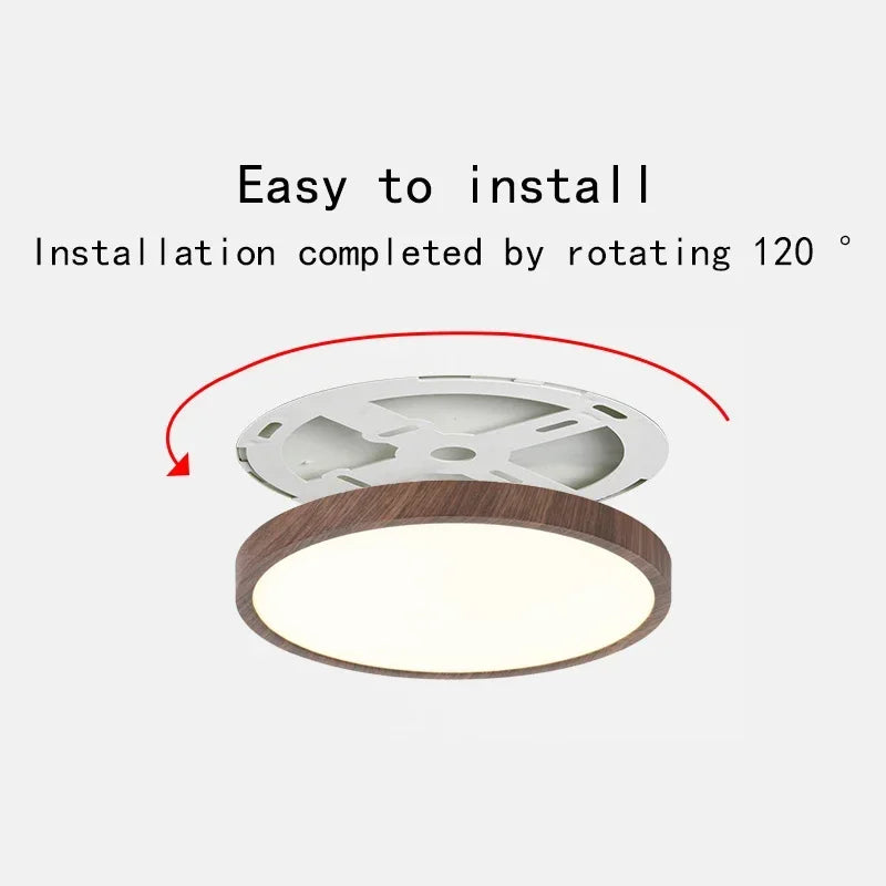 Modern LED Ceiling Light Circular Ultrathin Wood Grain Walnut Decorative Light Bedroom Dining Room Living Room Indoor Home Light