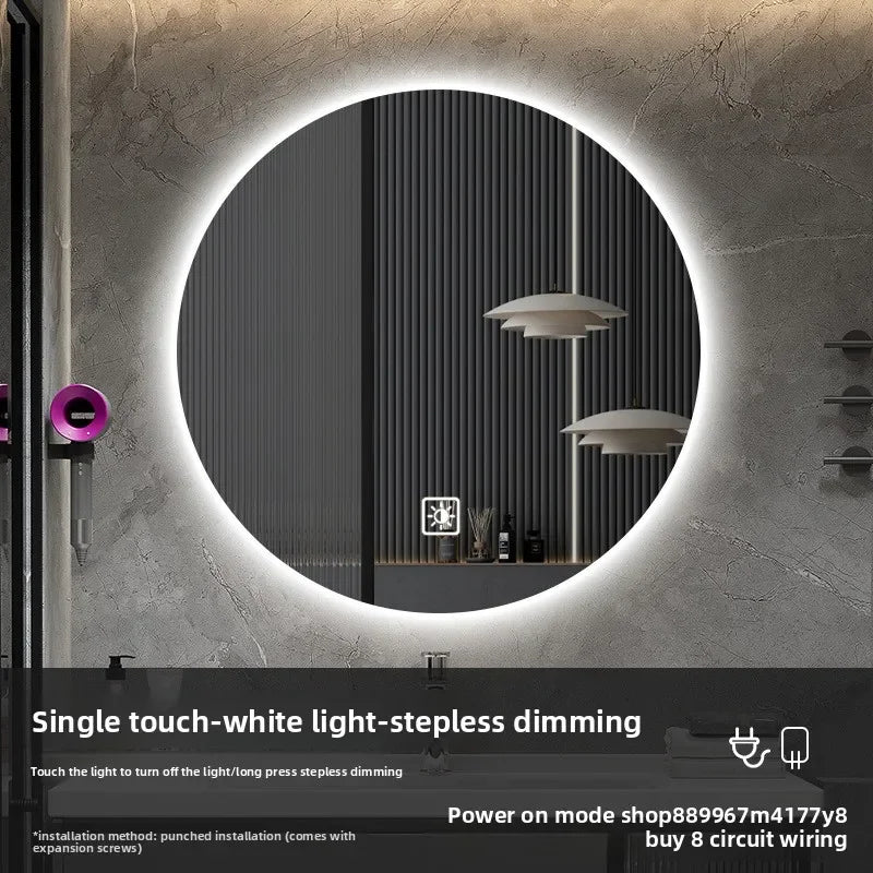 19 Inches Led Bathroom Anti-fog Luminous Makeup Sensor Wall Hanging Shower  Fashion Hotel Round Bathroom Mirror Intelligent