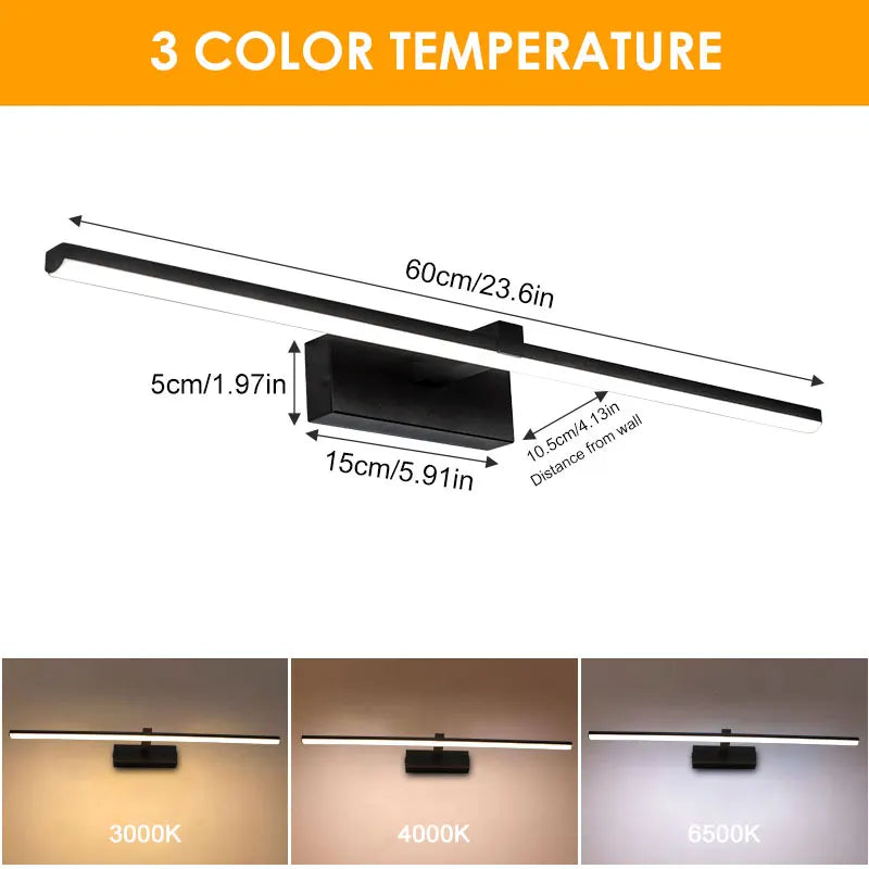 Indoor LED Vanity Lights for Mirror Hardwired 40/60cm Black LED Wall Lights Wall Lamps for Bathroom Picture Lights for Wall