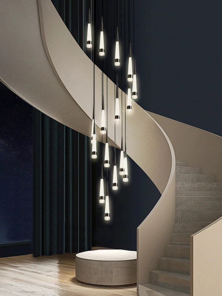 LED Attic Chandelier Villa Indoor Lighting Ceiling Pendant Modern Living Room Decorative Lamp Nordic Glossy Staircase Chandelier