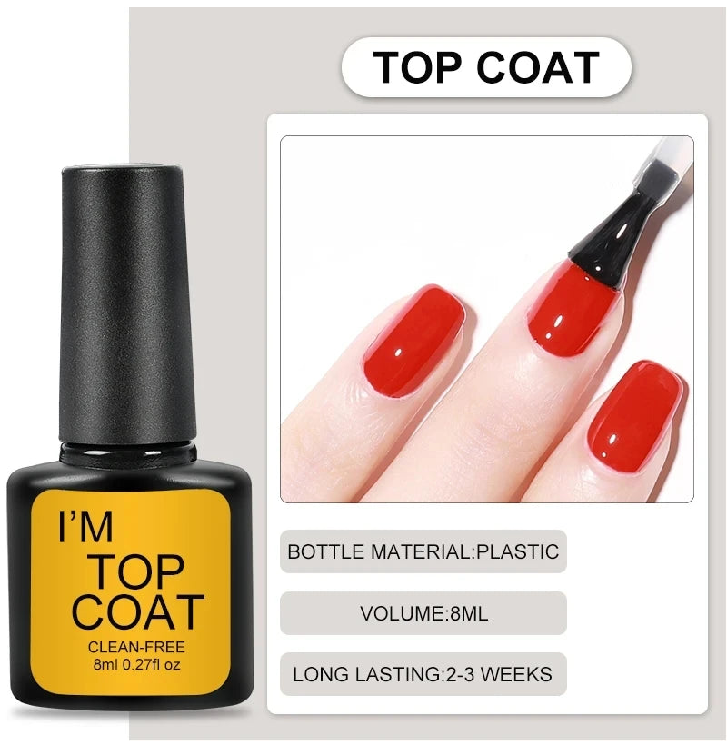 Nail Art Kit With 4 Pcs/Set  Base Coat And Top Coat LED Light Curing Quick-drying Transparent Glossy Mirror Lasting Nail Art Gel