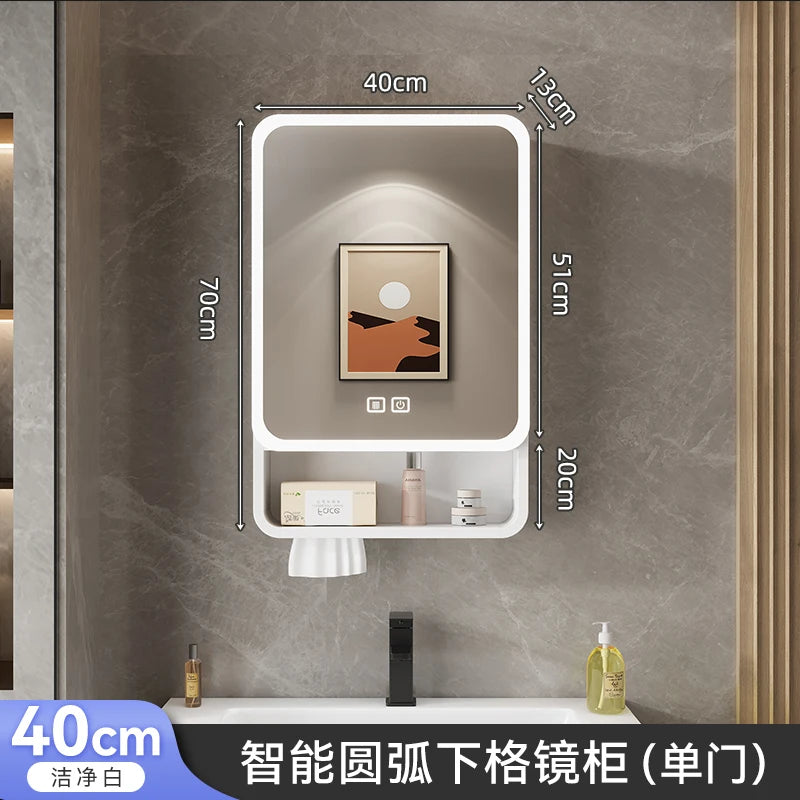 Smart LED Bathroom Mirror Cabinet - Space Aluminum Arc Wall-Mounted Organizer with Lighting Vanity Storage & Anti-Fog Technology