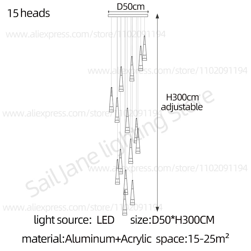 LED Attic Chandelier Villa Indoor Lighting Ceiling Pendant Modern Living Room Decorative Lamp Nordic Glossy Staircase Chandelier
