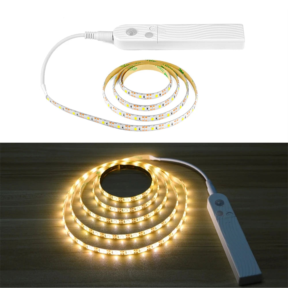 Wireless PIR Motion Sensor LED Strip Light for Cabinet under Bed Stairs Closet - Battery Powered Night Security Smart Lamp