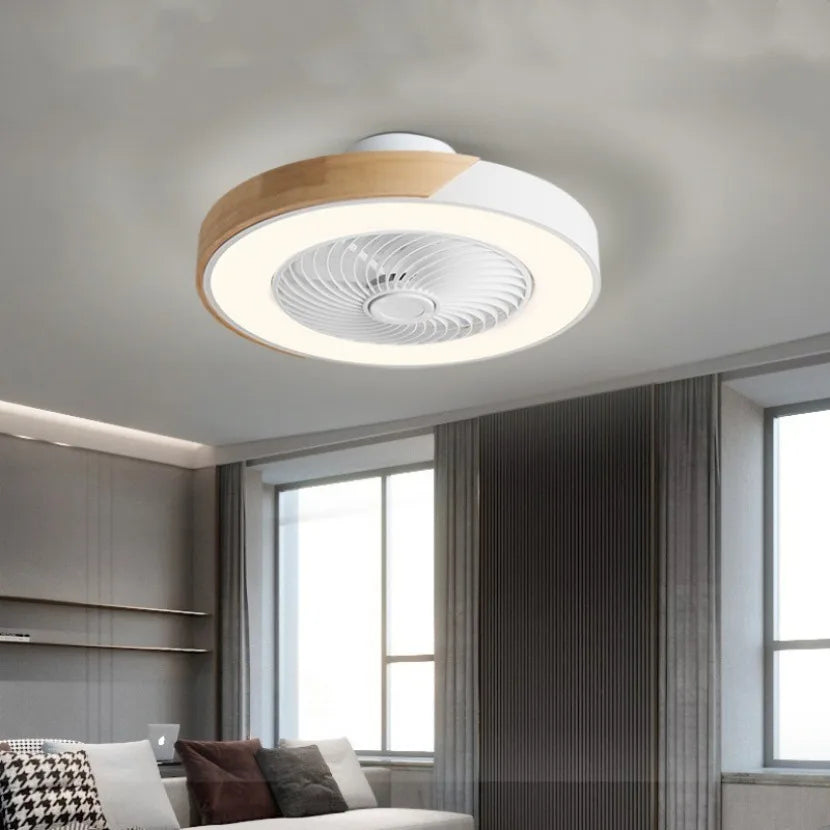 Smart LED Ceiling Fan with Light Wood Living Room Bedroom APP Remote Control 6 Speed Low Floor Electric Fan 52CM Fan Lighting