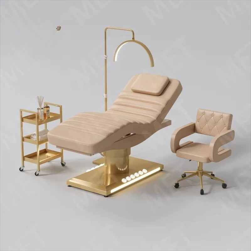 Beauty Bed Modern Beauty Salon Eyelash Bed Gold Stainless Steel Base Facial Massage Bed