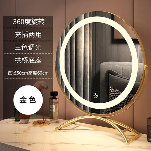 Smart Vanity Mirror with Lights Desktop Makeup Mirror with Charging Portable Rotating Dressing Mirror for Bedroom and Dorm