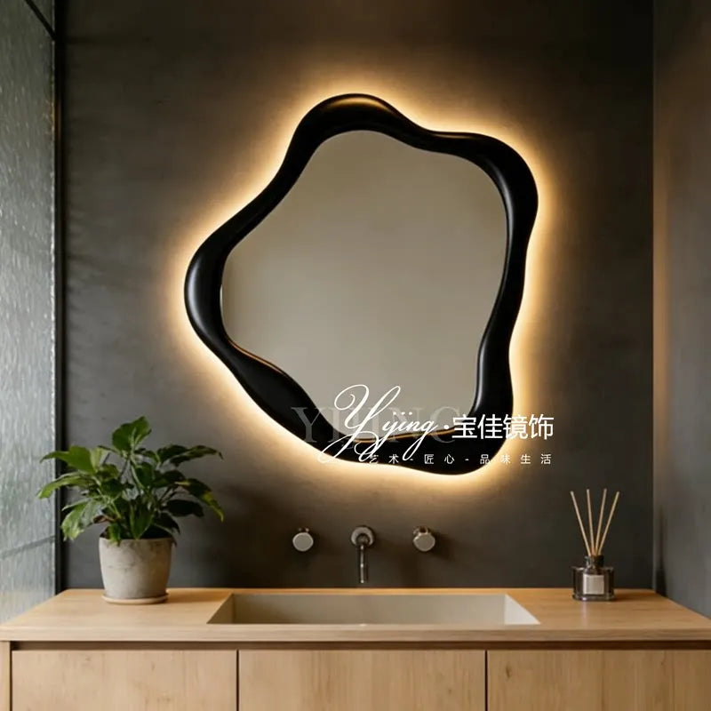 Smart Wall Lighted Bathroom Mirror Toilet Led Shower Irregular Wood Vintage Bathroom Mirror Baroque Ornate Home Furniture