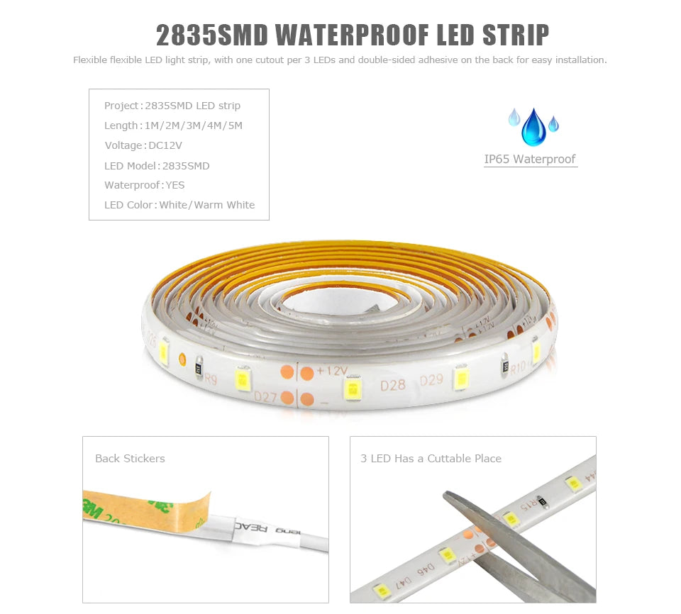 12V Bathroom Mirror Light PIR Motion Sensor LED Strip Light 2835 60led/M Waterproof Smart Night Lamp for Bedroom Bathroom Stair