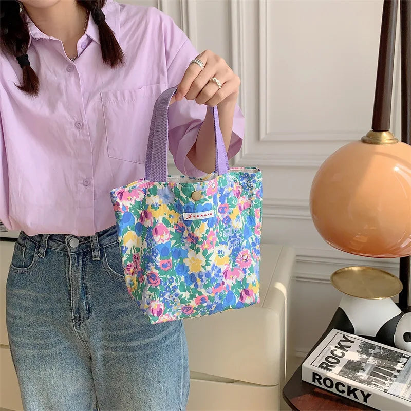 Women's Beauty Flower Canvas Bag Outside Shopping Toiletry Phone Oagnzier Storage Bags Korean Cloth Handbags Lunch Box Bento Bag