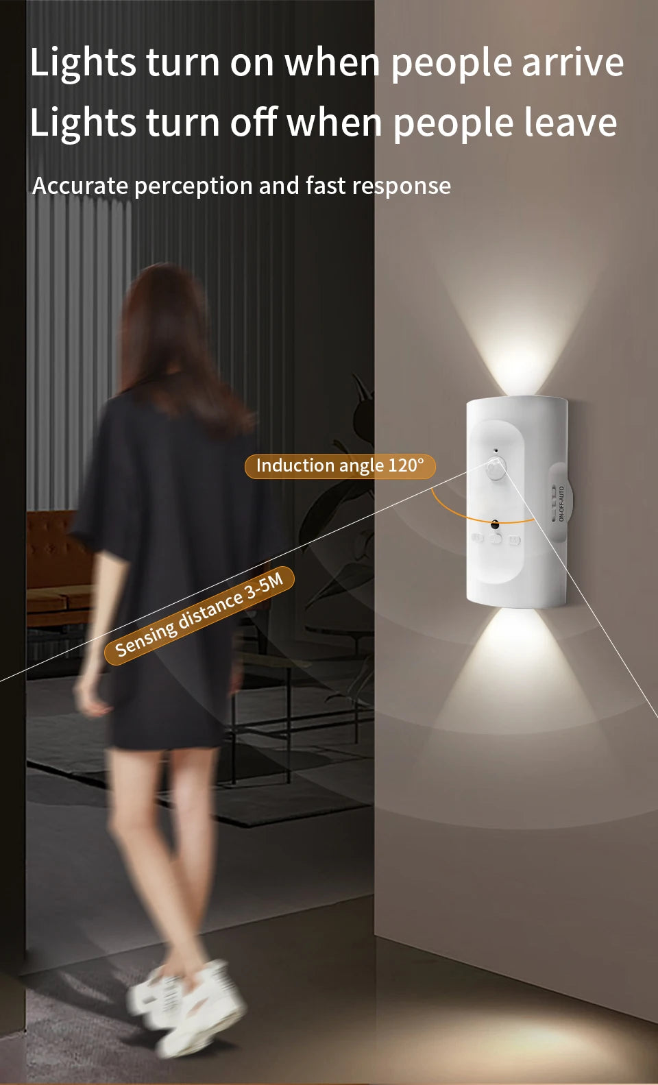 Motion Sensor LED Wall Light 3 Colors Wireless Magnetic Double Head Spotlight For Bedroom Living Room Closet Stairs Lighting
