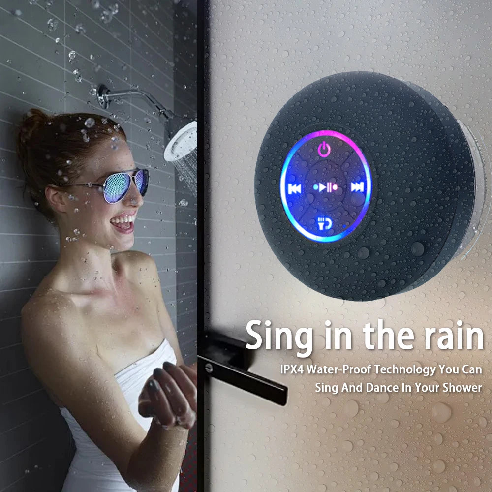 Portable Wireless Bluetooth Speaker with LED Light, IPX4 Waterproof, Strong Suction Cup, Mini Stereo Speaker for Outdoor & Bathr