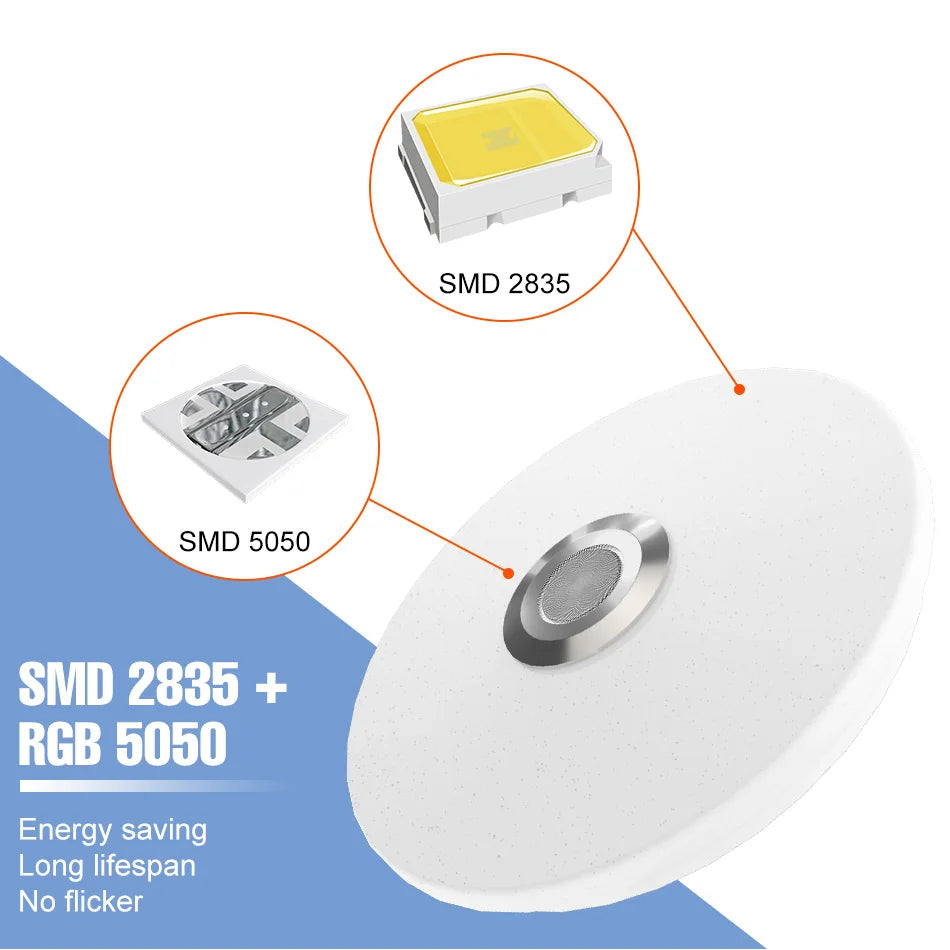 100W RGB Smart Lamp LED Ceiling Lights With Speakers Bluetooth Connection APP Remote Control For Home Bedroom Decoration Party