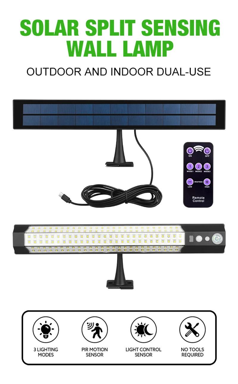 Solar Lights Outdoor Motion Sensor 158LED Flood Lights with Remote Control IP65 Dusk to Dawn Security Spot Lamp For Garden Fence