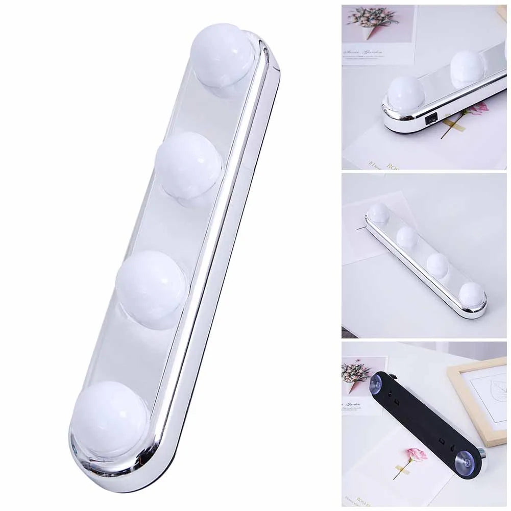 Vanity Lights For Mirror Lighted Makeup Vanity Mirror Dimmable Lights 4 LED Lamps Suction-Cup Mounting Bathroom For Tabletop