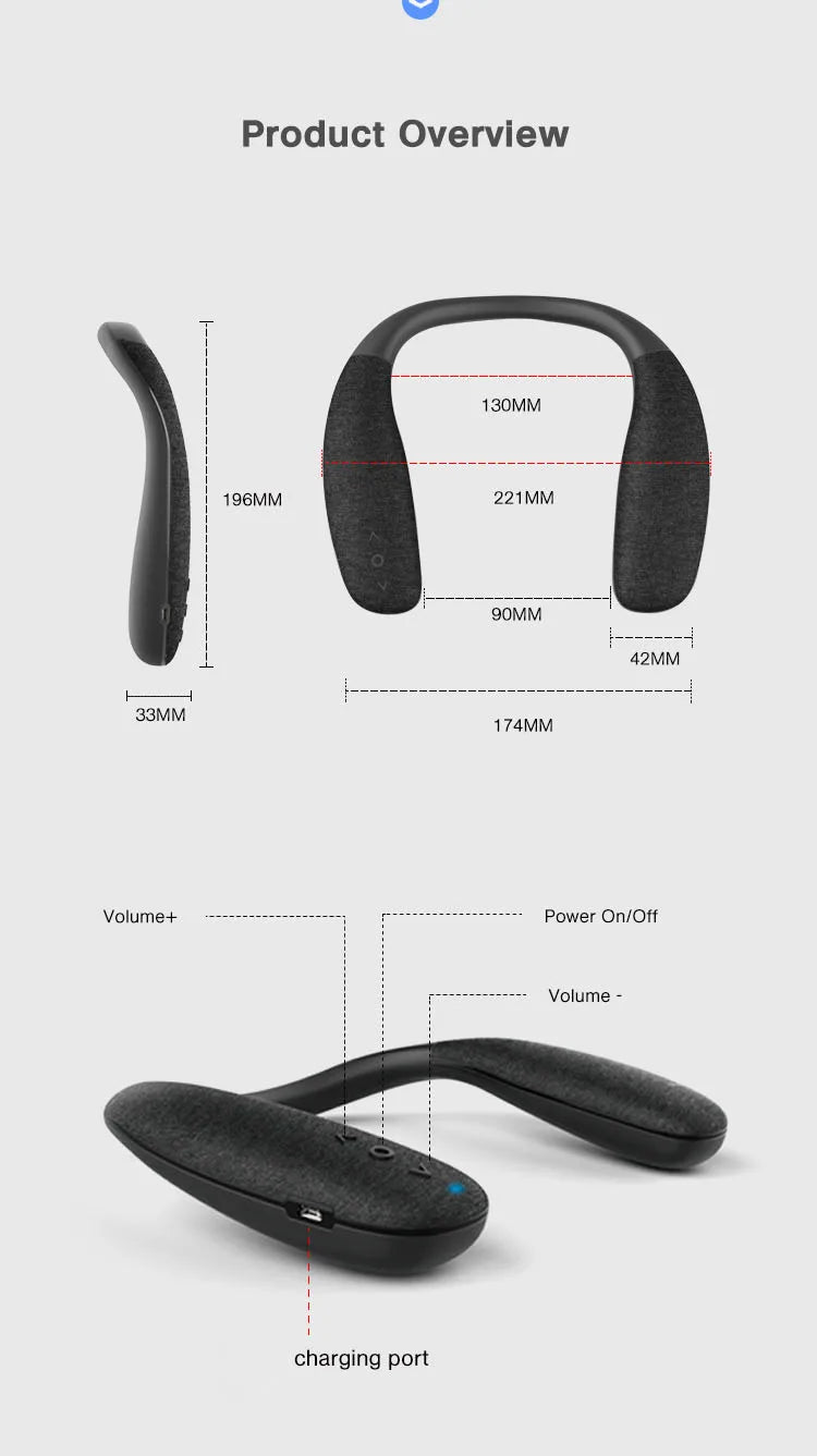 Bluetooth Speakers Neckband Wireless Wearable Speakers Home Outdoor Wireless Speakers 10Hrs True 3D Stereo Sound with Microphone