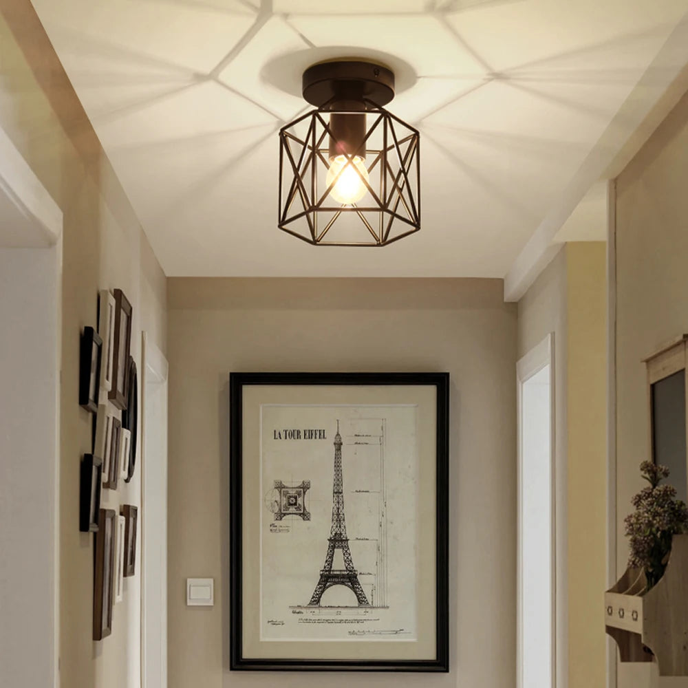 Vintage Industrial Retro Loft Metal Ceiling Lamp Shade Modern Ceiling Light for Aisle Indoor Cage Chandelier Lighting Fixures