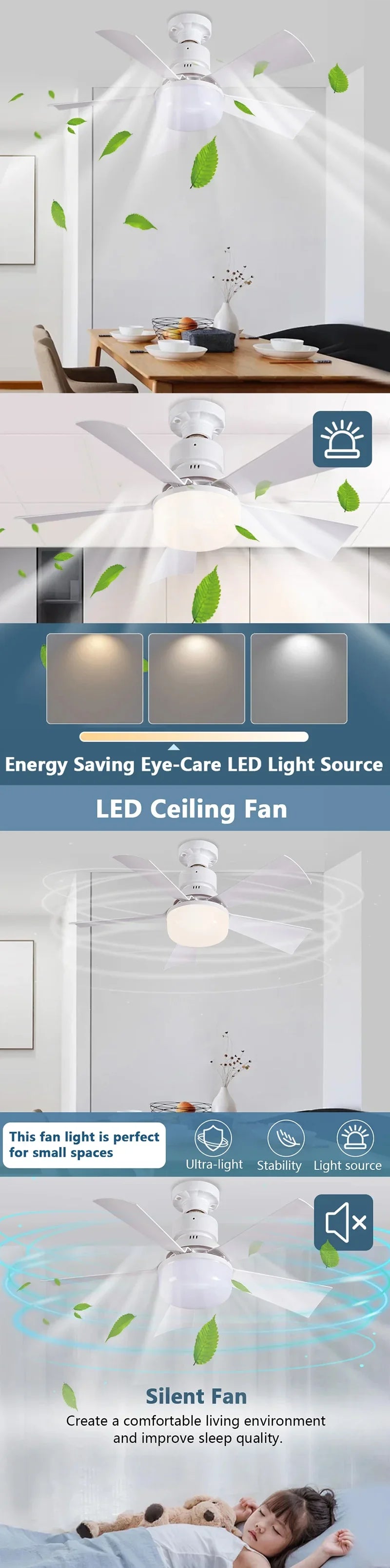 Smart 2 In 1 Ceiling Fan With Remote Control Dimming Energy-saving Lighting E27 Silence Fan Lights Bedroom Living Room Kitchen