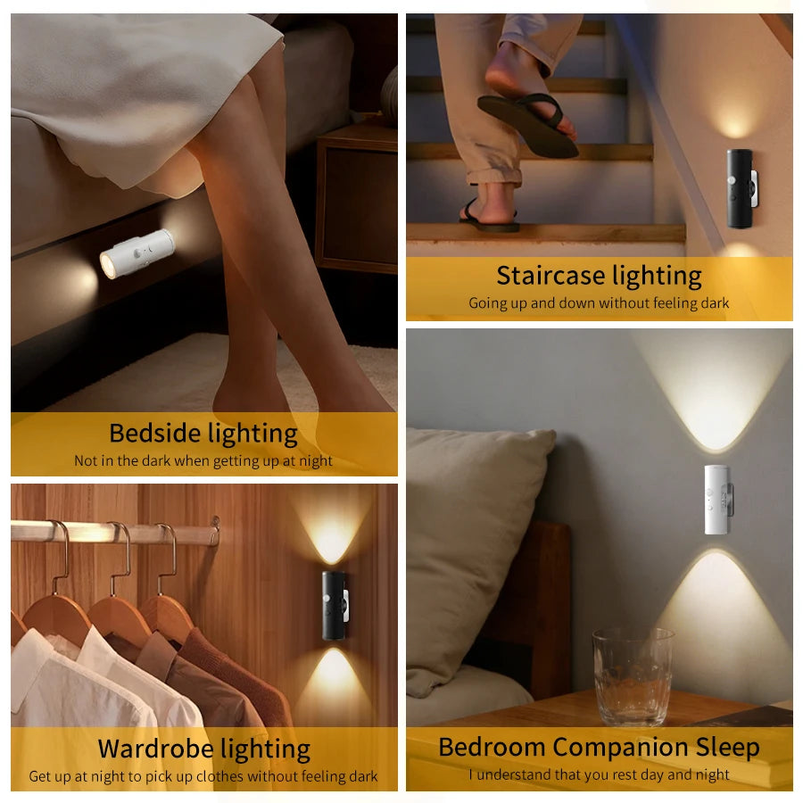 Motion Sensor Night Light Magnetic Up and Down Glowing Wall Lamp Rechargeable Night Lamp Closet Stairs Corridor Bedroom Decor