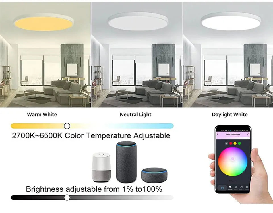 85-265V 220V Smart WiFi BLE LED Ceiling Light 24W Round Ceiling Lamp Room Indoor Lighting Tuya Smart Life App Alexa Geogle Home