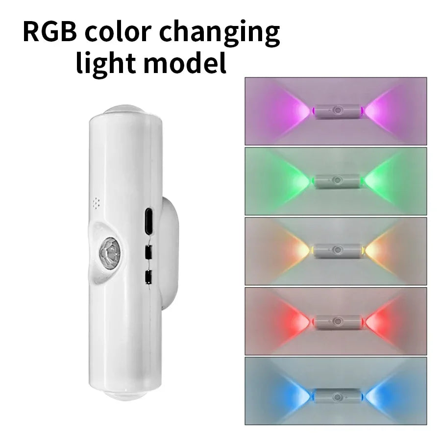Motion Sensor LED Night Light RGB Tricolor Magnetic Wall Lamp Rechargeable Ambient Lamp for Bedroom Cabinet Hallway Stairs Decor