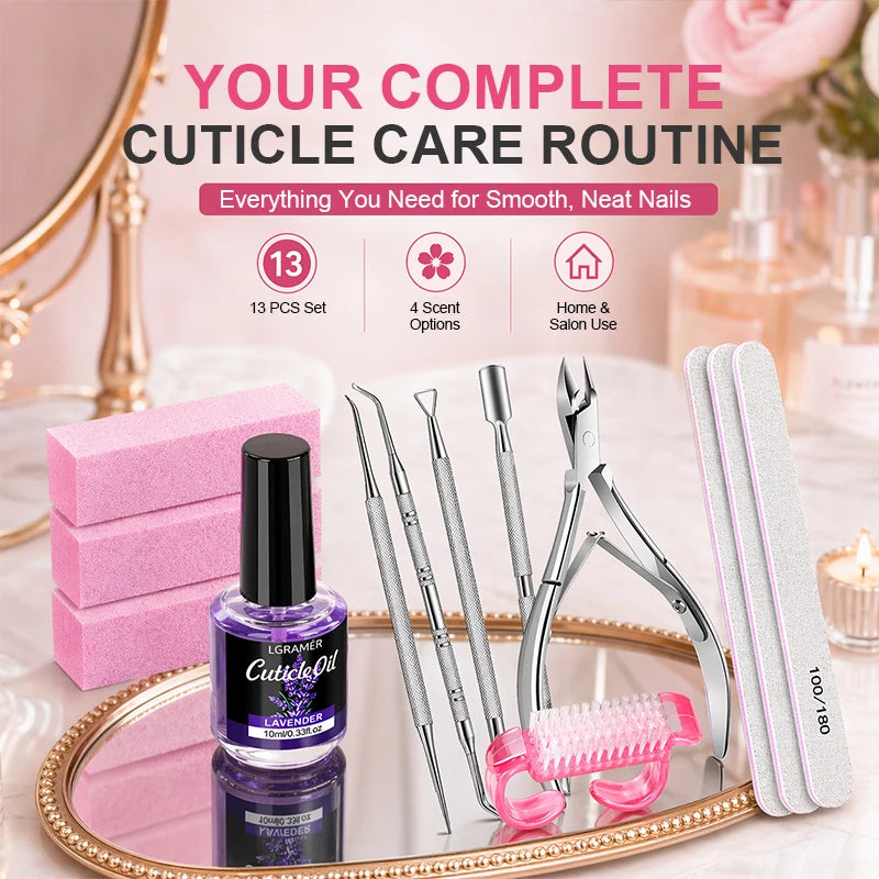 13Pcs Nail Files & Buffers,Manicure Tools Nail Care Kit with Nail File,Nail Buffer Block,Pusher Peeler,Cuticle Oil,Nail Prep Kit