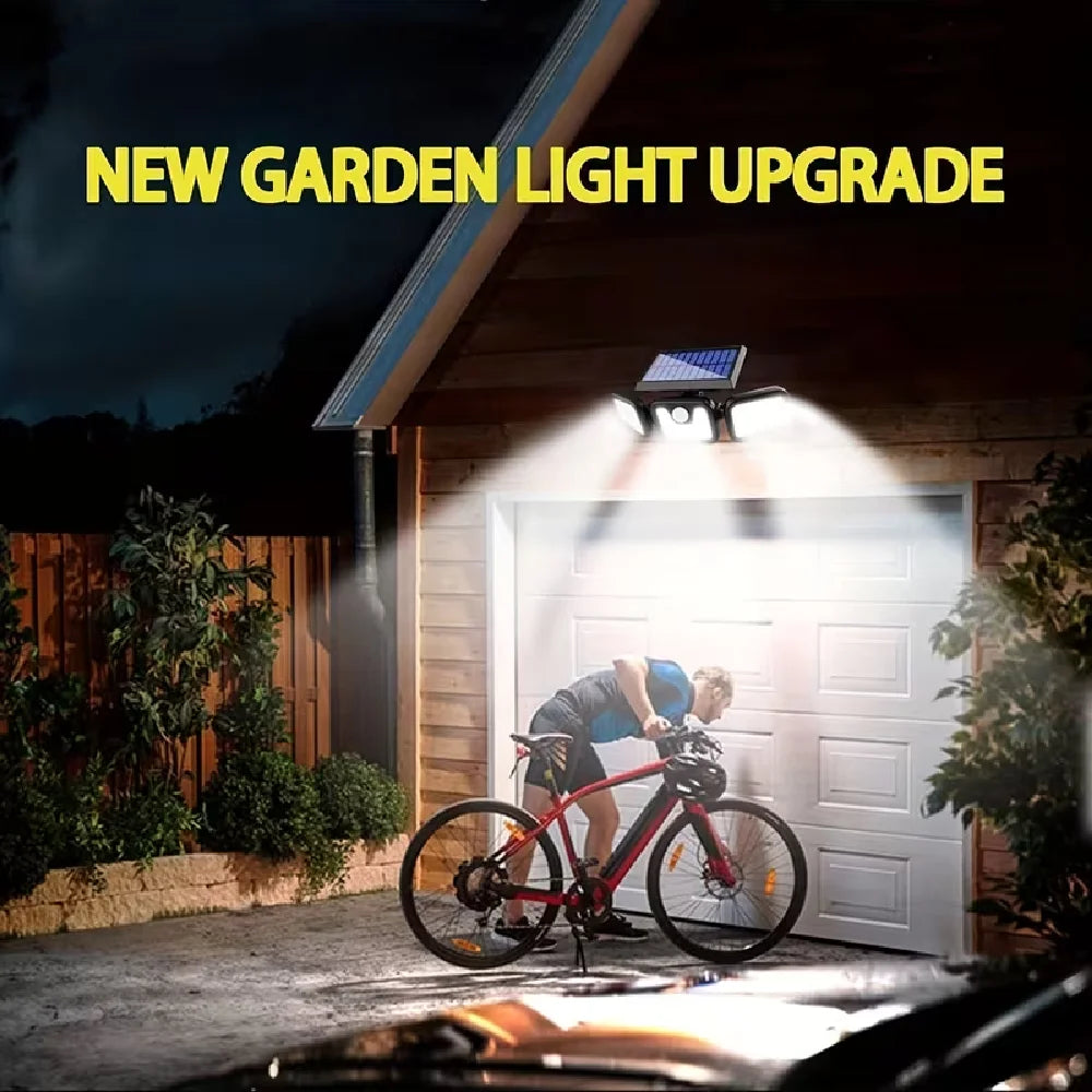Solar-powered Outdoor Motion-sensor Lights 3-head 270° Wide-angle Security Lights for Yards Patios Garages Driveways Lighting