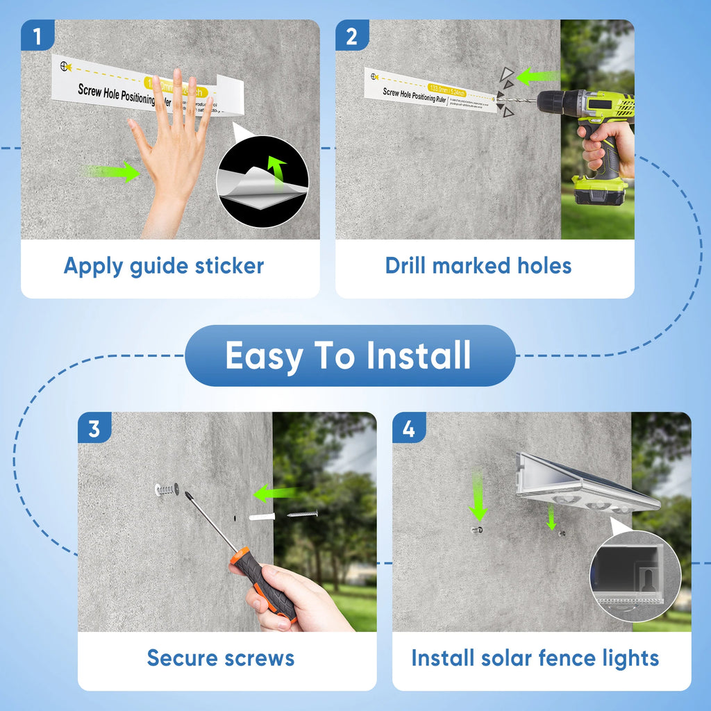 High-end Solar LED Fence Light IP66 Waterproof Auto ON OFF Warm White 6 Colors 7 Modes Solar Wall Lamp for Backyard Outside