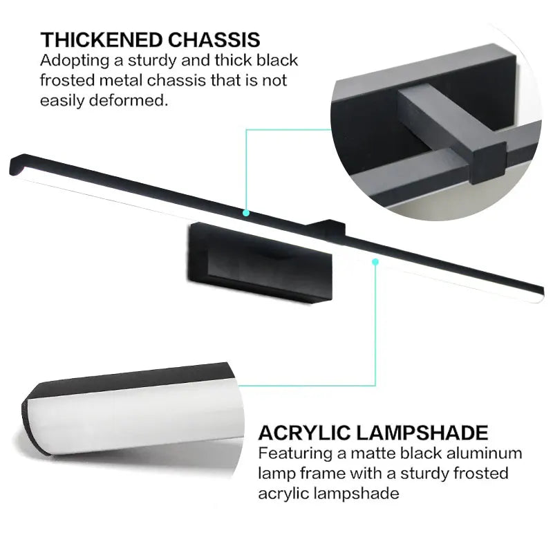 Indoor LED Vanity Lights for Mirror Hardwired 40/60cm Black LED Wall Lights Wall Lamps for Bathroom Picture Lights for Wall