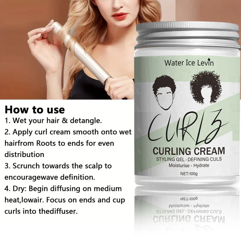 Curly Hair Styling Cream - Hair Care and Moisturizing Hydrate, Nourishes and Cares for Your Hair, Giving You a Radiant Shine / 100g Bottle / Suitable for Travel