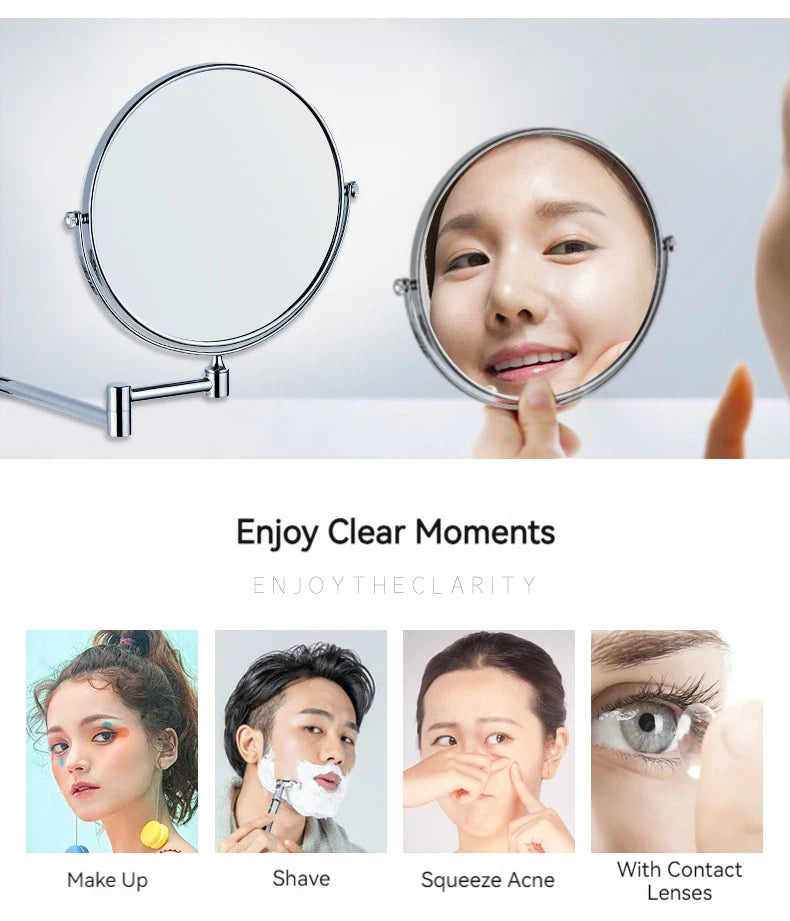 8 Inch Hotel Bathroom Extending Wall Makeup Mirror With 3x Magnification for Cosmetic or Shaving, 360 Swivel Mirrors Chrome