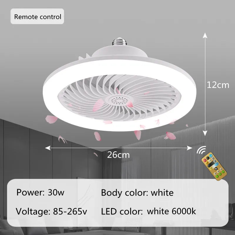 Smart 3-in-1 led Ceiling Fan Light with Remote Control 3-speed E27 AC85-265v for Bedroom Living Room Fan Lighting Tricolor white