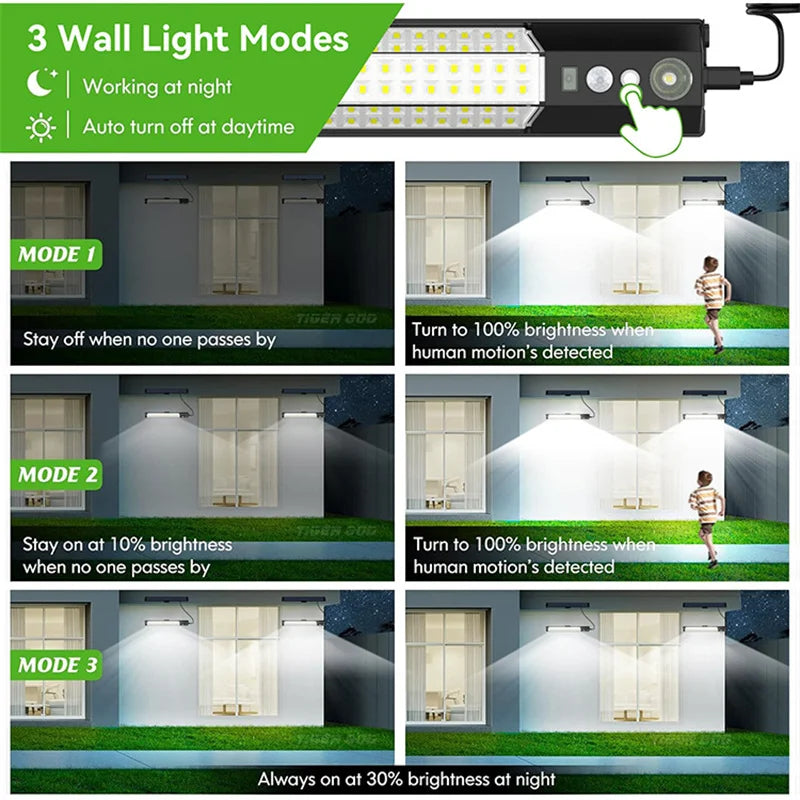 Solar Lights Outdoor Motion Sensor 158LED Flood Lights with Remote Control IP65 Dusk to Dawn Security Spot Lamp For Garden Fence