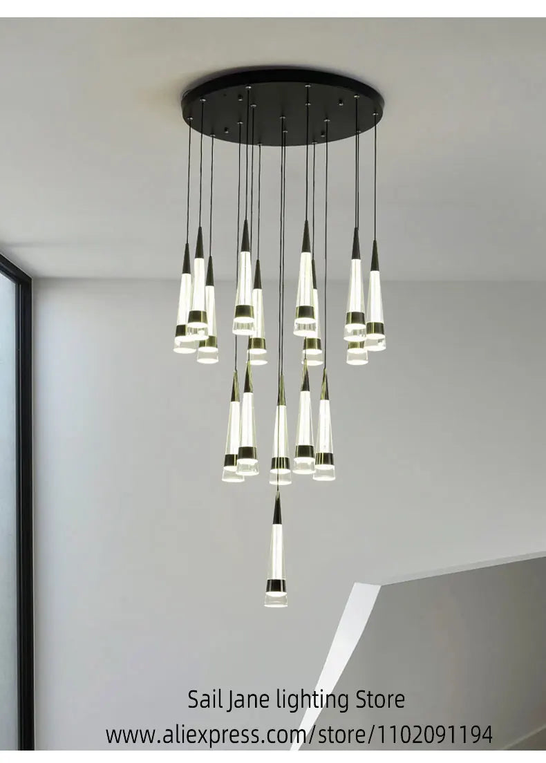LED Attic Chandelier Villa Indoor Lighting Ceiling Pendant Modern Living Room Decorative Lamp Nordic Glossy Staircase Chandelier