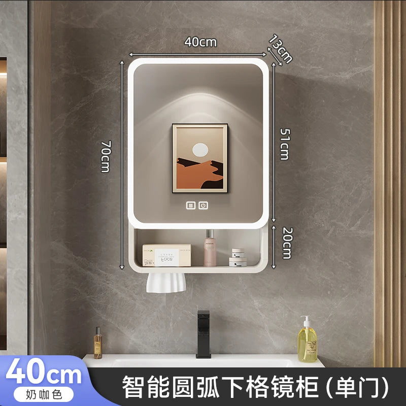 Smart LED Bathroom Mirror Cabinet - Space Aluminum Arc Wall-Mounted Organizer with Lighting Vanity Storage & Anti-Fog Technology