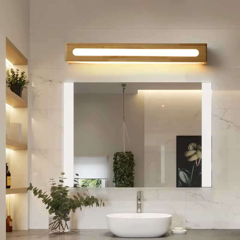Modern Bathroom Mirror Wall Lamps Nordic Solid Wooden LED Sconce light   Linear Bedroom bedside Corridor staircase Lighting