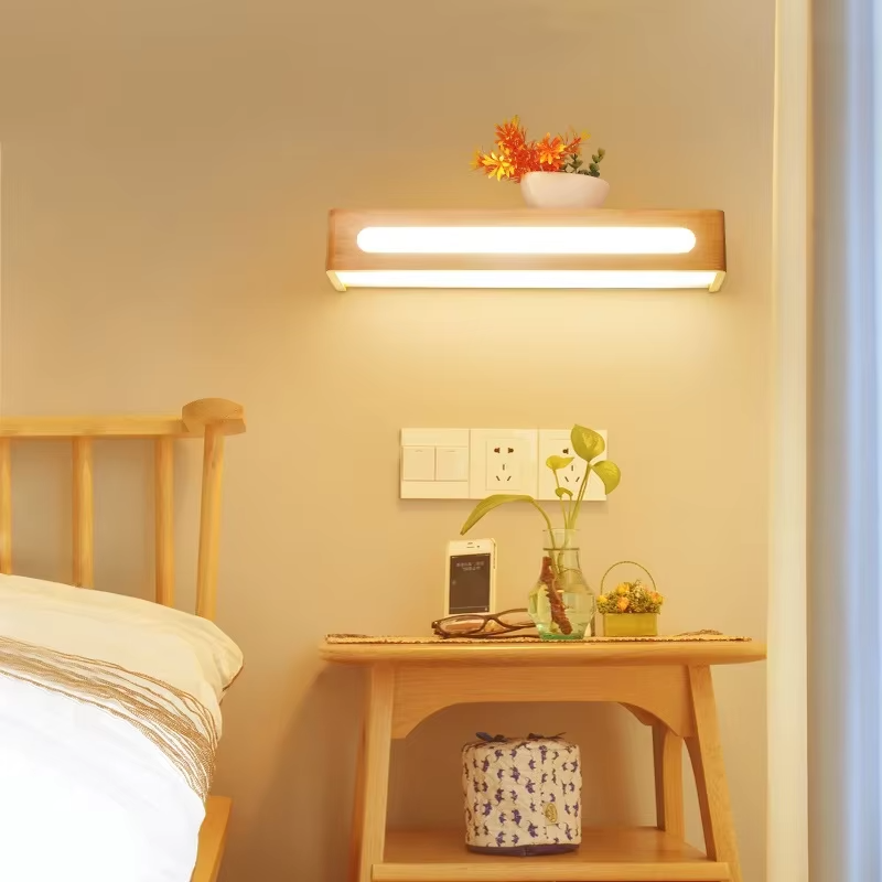Modern Bathroom Mirror Wall Lamps Nordic Solid Wooden LED Sconce light   Linear Bedroom bedside Corridor staircase Lighting